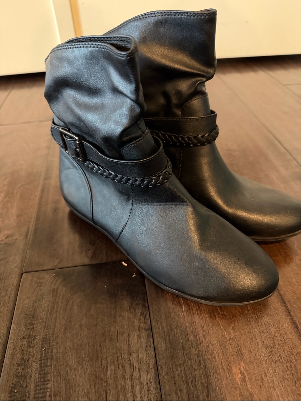 Women's Black Slouch Ankle Boots with Braided Strap - Picture 3 of 5